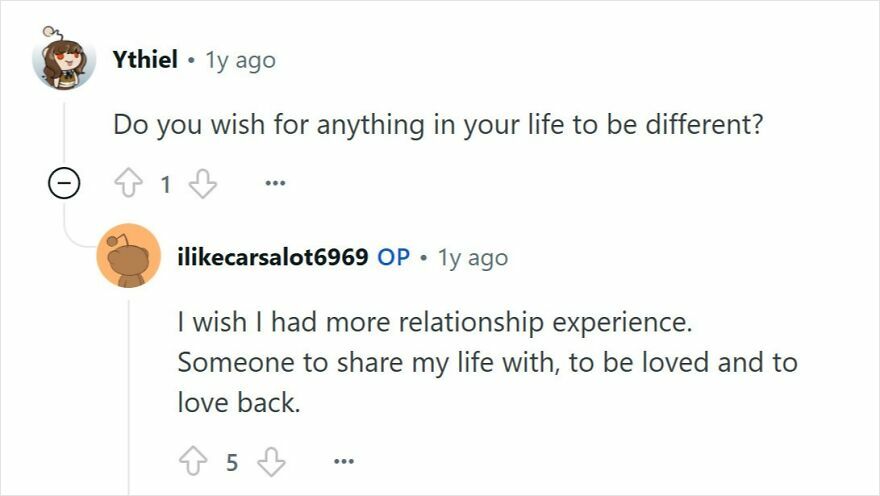 Screenshot of an online Q&A where a young millionaire with no friends expresses a wish for more relationship experience.