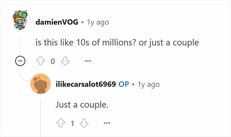 Reddit conversation showing a young millionaire with no friends responding honestly in an online Q&A.