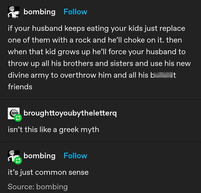 Screenshot of a humorous conversation referencing Greek mythology and chaotic memes about ancient reality TV.