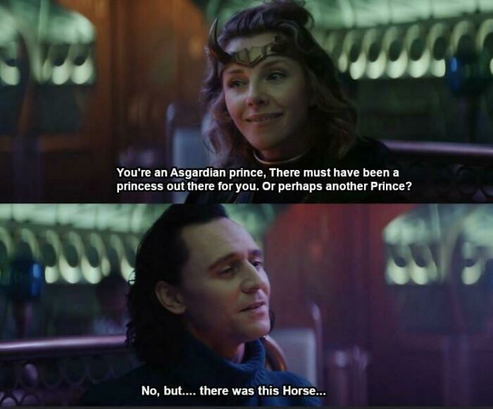 Scene from a humorous mythology meme featuring Loki and a reference to ancient Asgardian reality TV moments.