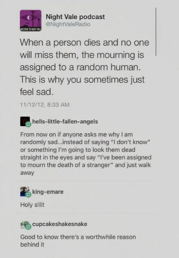 Social media posts sharing a funny meme about feeling sad, relevant to neurodivergence awareness and understanding.