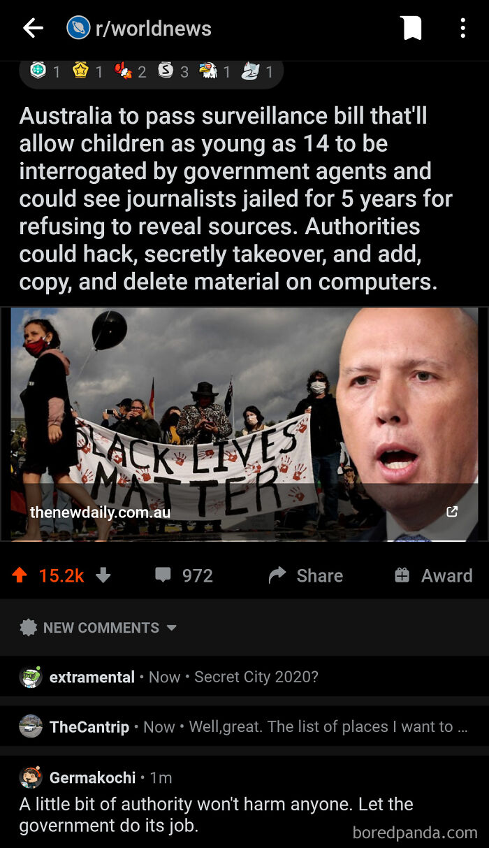 Protesters holding Black Lives Matter banner beside a politician discussing government surveillance and authority concerns.