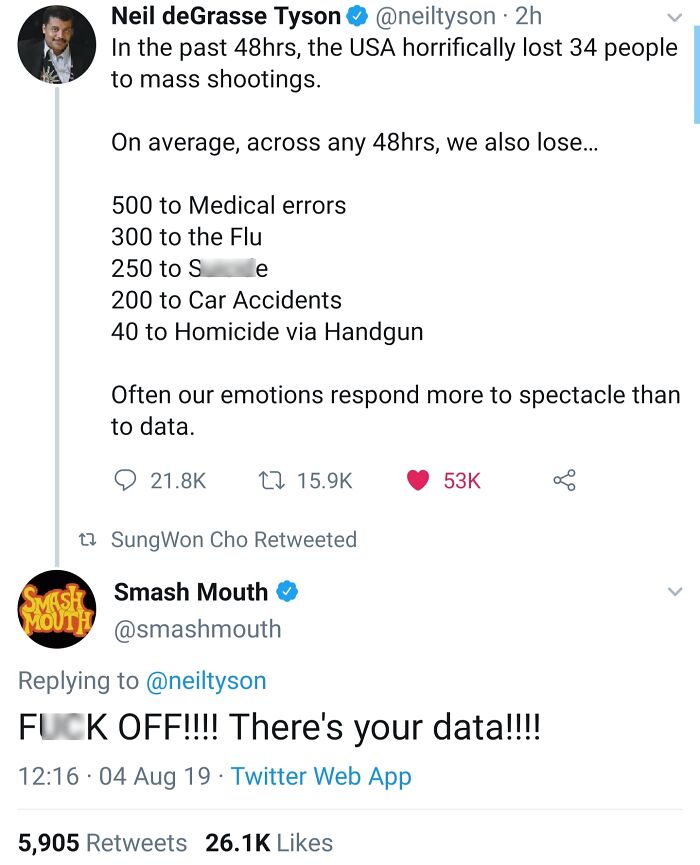 Tweet exchange showing data on causes of death and a blunt reply, reflecting anarchists mocking statists with questionable takes.