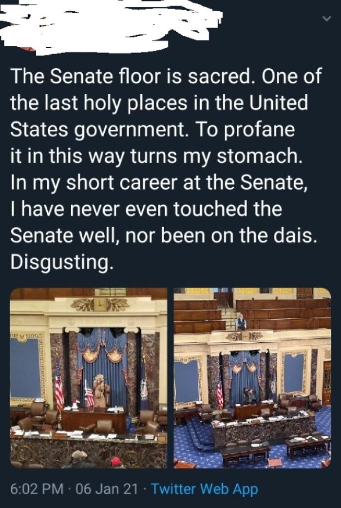Tweet mocking the Senate floor as sacred, highlighting anarchists' critiques of statists in political posts.