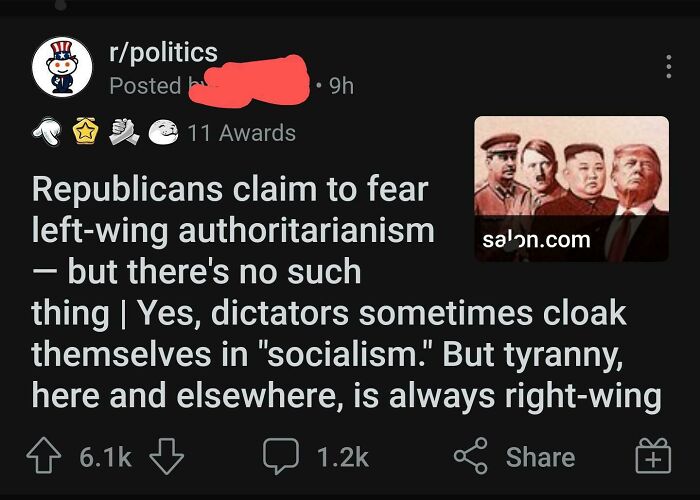 Reddit post mocking statists with a quote about left-wing authoritarianism and right-wing tyranny claims.