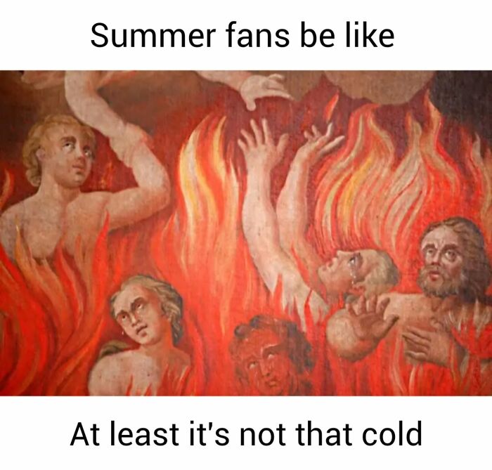 Classical painting of people in flames used in memes, showcasing 50 paintings perfectly suited for memes with humorous captions.