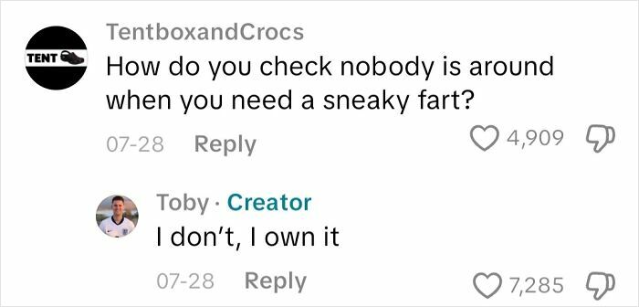 Screenshot of a social media comment thread responding humorously about personal experience and social awareness.