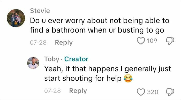 Comments showing conversation about challenges faced by a blind person and how they manage asking for help.