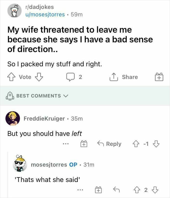Reddit dad joke where a bad sense of direction leads to missing the joke and becoming the joke itself.