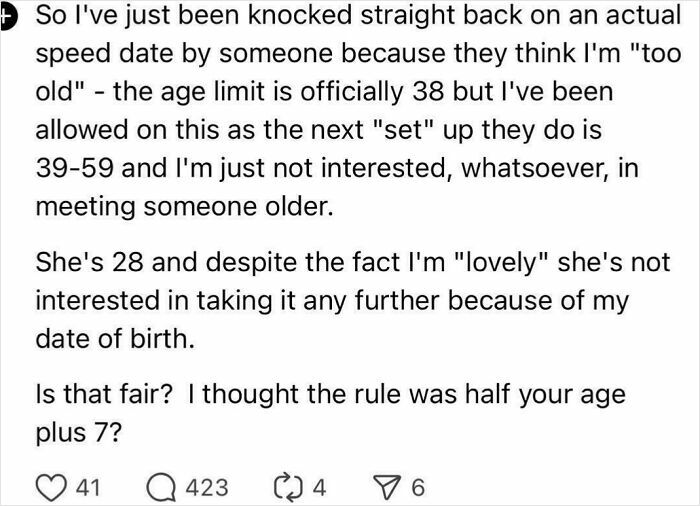 Screenshot of a social media post discussing age limits and etiquette, highlighting people who disregard rules and etiquette.