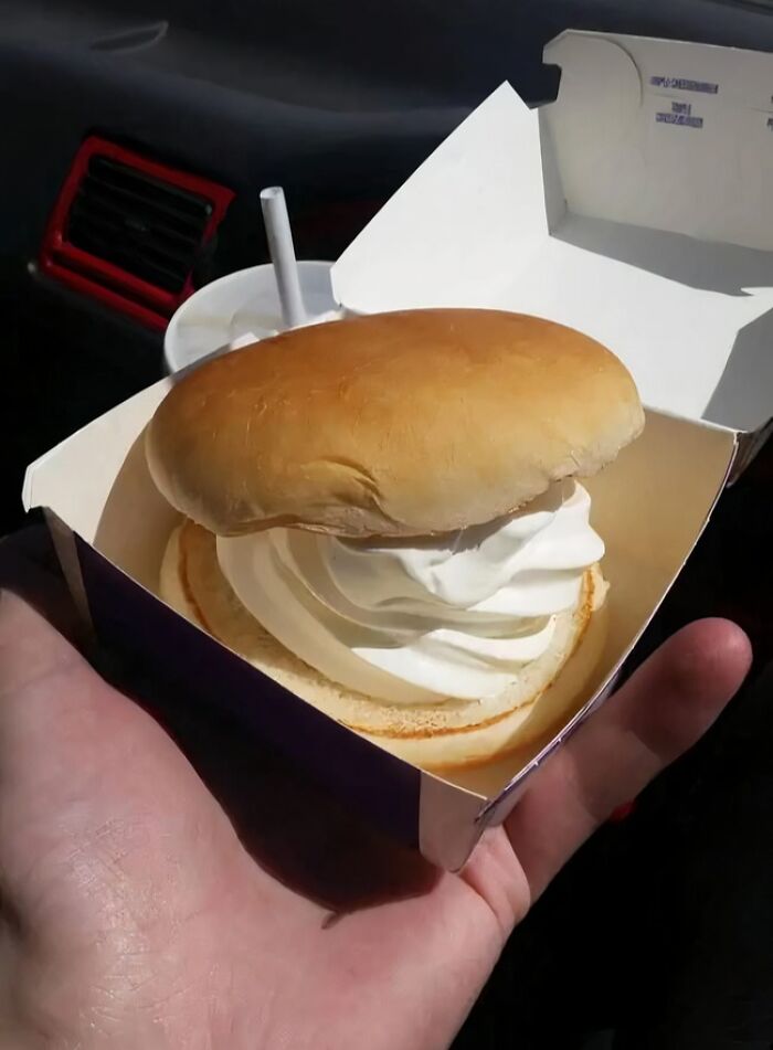 Fast food dessert burger with soft serve ice cream, an example of food nobody should eat for physical and mental health.