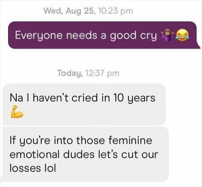 Screenshot of a cringy text message from a man hitting on a woman with awkward emotional comments.