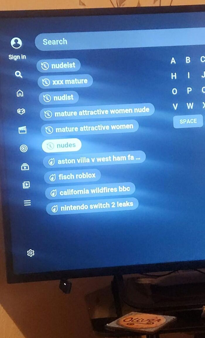 TV screen showing search history with adult content and unrelated queries, illustrating funny ways people learned their lesson.