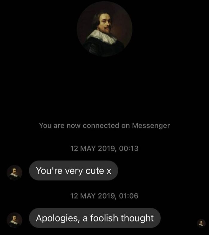 Screenshot of cringy men hitting on women with awkward messages shared on Messenger conversations.