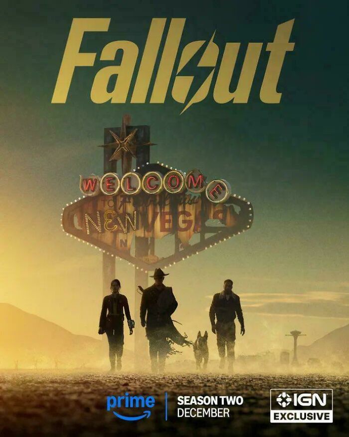 Promotional poster for Fallout season two featuring characters in a desert setting, linked to bad movie details and confusing scenes.