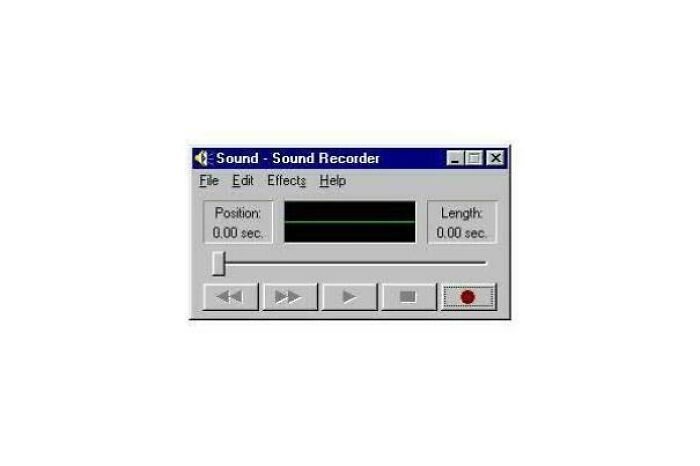 Classic 90s sound recorder software interface with playback controls and recording button to unlock nostalgic memories.