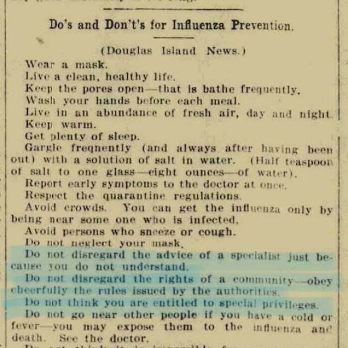 Vintage influenza prevention newspaper clipping with highlighted advice, aged like wine aesthetic