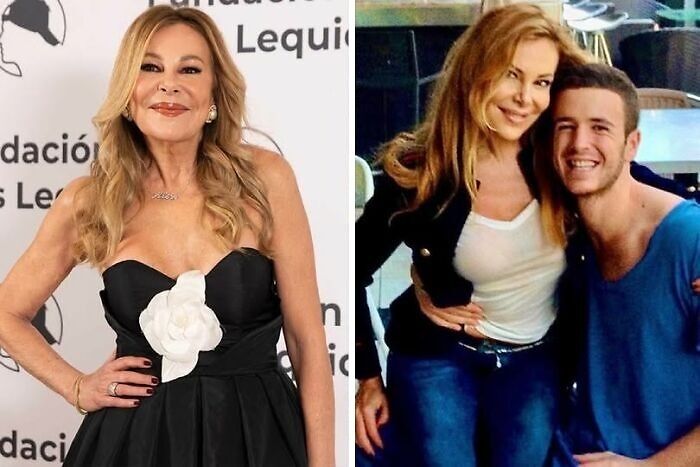 Two photos of a woman with long blonde hair posing alone and with a young man, related to unsettling images from morbid knowledge.