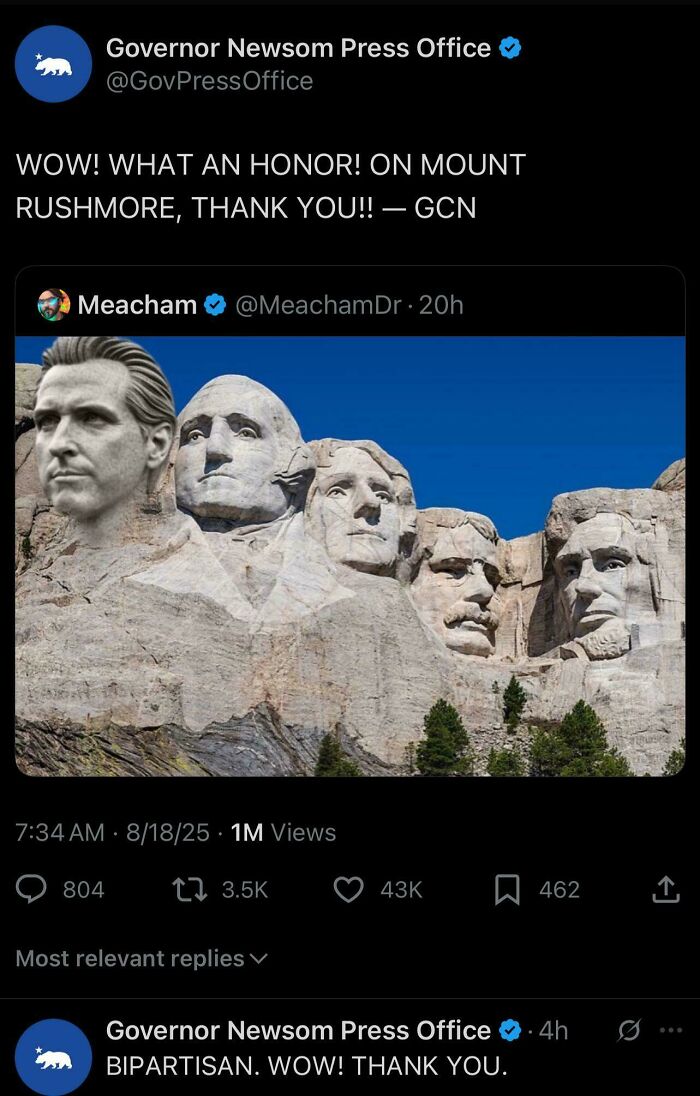 Mount Rushmore featuring George Washington, Thomas Jefferson, Theodore Roosevelt, Abraham Lincoln, and an added "chaotic good" figure.