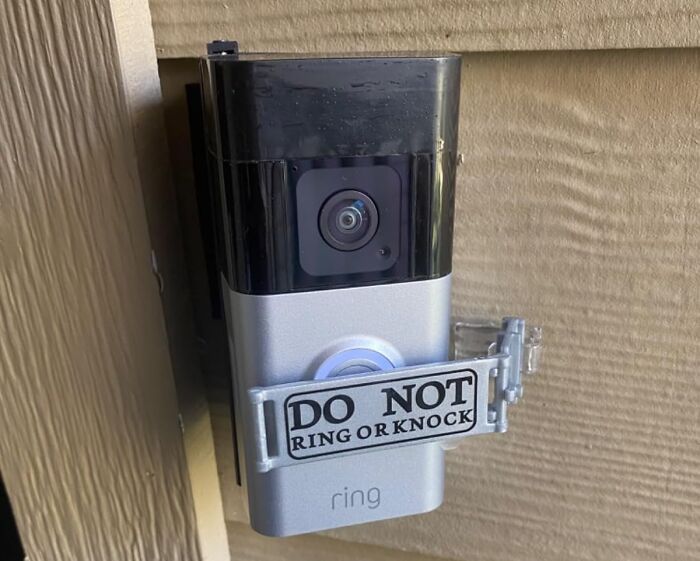 Smart doorbell with do not ring or knock sign showcasing fun and functional home security finds.