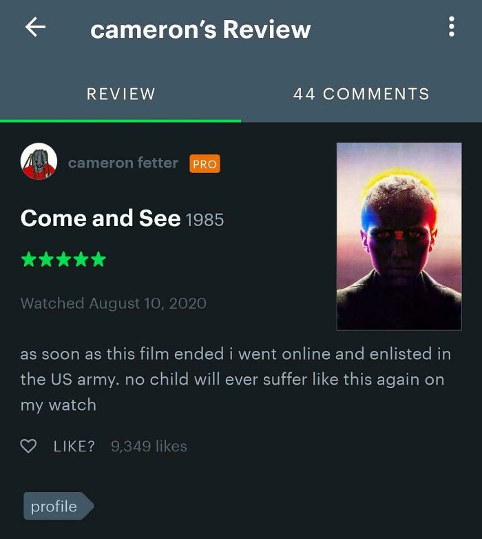 Screenshot of a humorous product review by Cameron showing an immaculate sense of humor in service reviews.