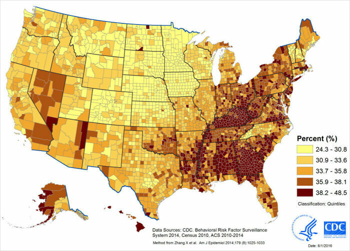 Choropleth map showing regional data variations across the United States, part of informative charts about parts of the world.