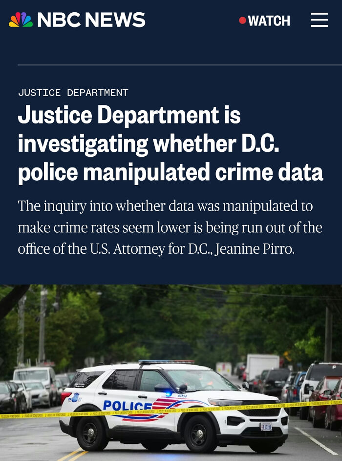 Police vehicle blocking street with crime scene tape, related to investigation of manipulated crime data in D.C.