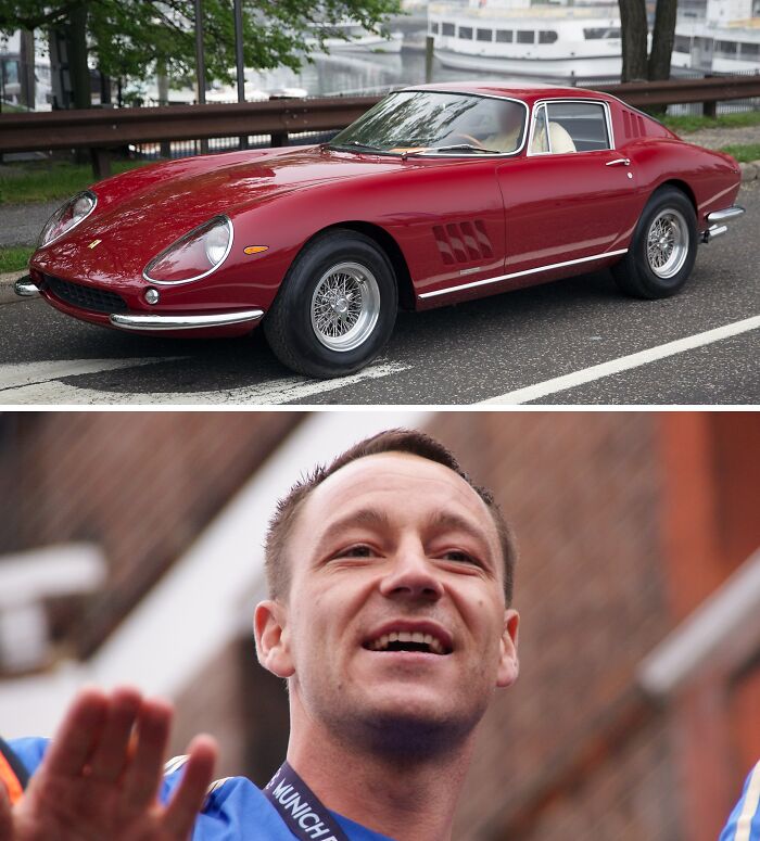 Red vintage luxury car parked by the street, showcasing one of the most lavish cars of football's richest players.