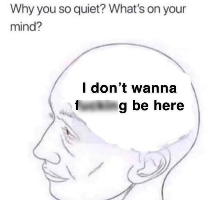 Illustration of a person’s head with text inside expressing reluctance, highlighting relatable neurodivergent humor.