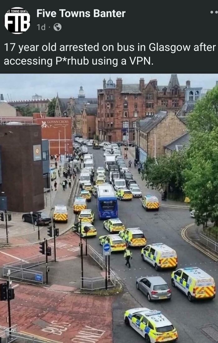 Crowded street in the U.K. with multiple police cars and vans, illustrating chaotic British memes humor and local events.