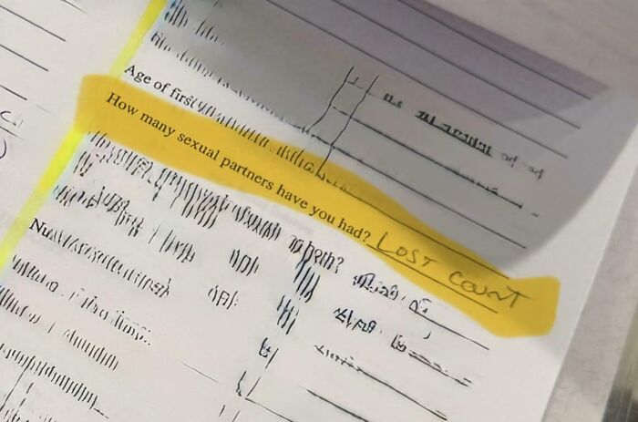 Close-up of a highlighted question with a witty handwritten answer showcasing people being too witty for their own good.