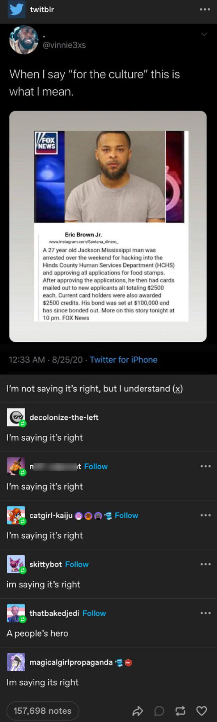 Man arrested for food stamp hack seen as chaotic good figure by online commenters supporting his actions.
