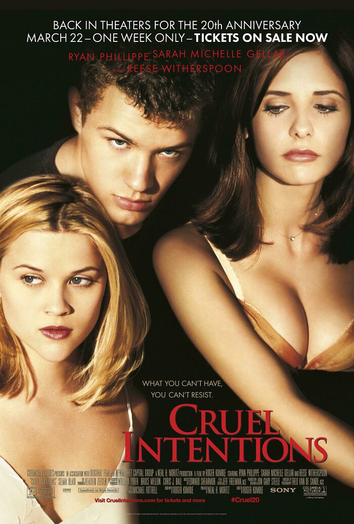 Cruel Intentions movie poster featuring ’90s stars, evoking memories from ’90s posts and nostalgia moments.