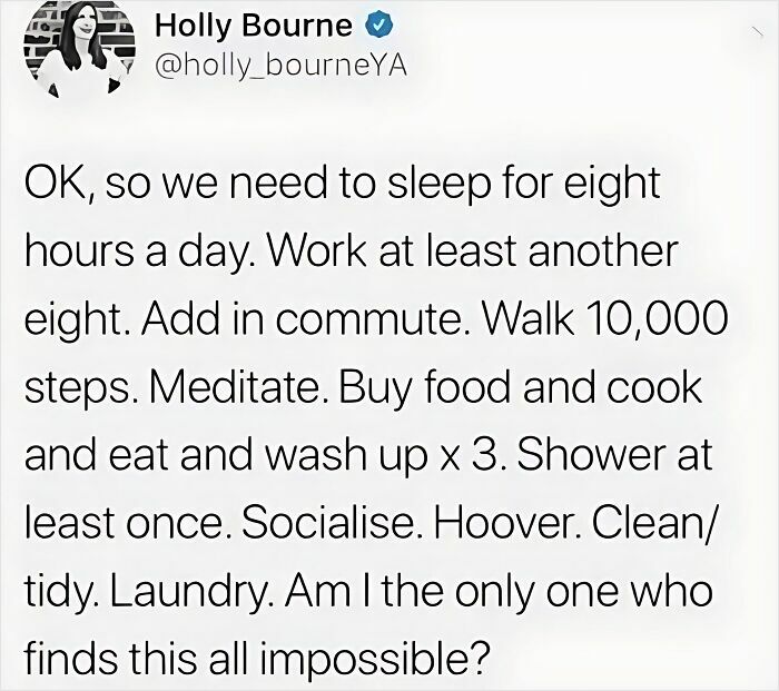 Tweet text about daily tasks feeling impossible, relatable to neurodivergent people in a humorous meme format.