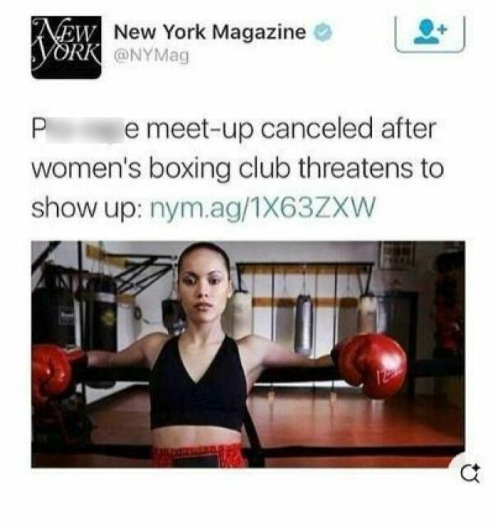 Woman in red boxing gloves poses in gym after women's boxing club threatens to show up, funny unique sentences shared online