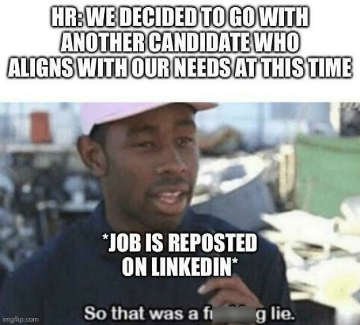 Man reacting to HR reposting a job on LinkedIn, illustrating outrageous job requirements that made people nope out quick.