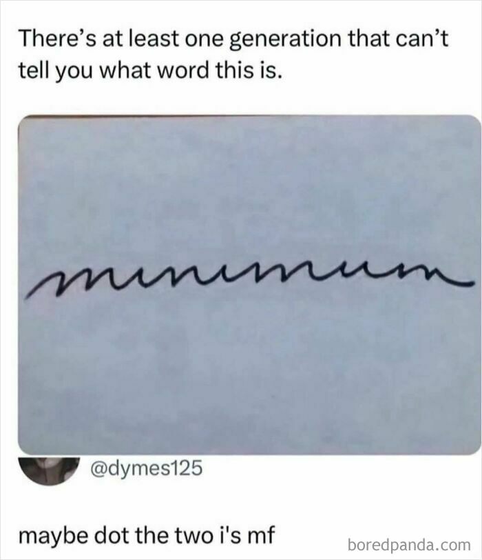 Handwritten word challenge reflecting ‘90s nostalgia and humor about generations missing common cursive words.