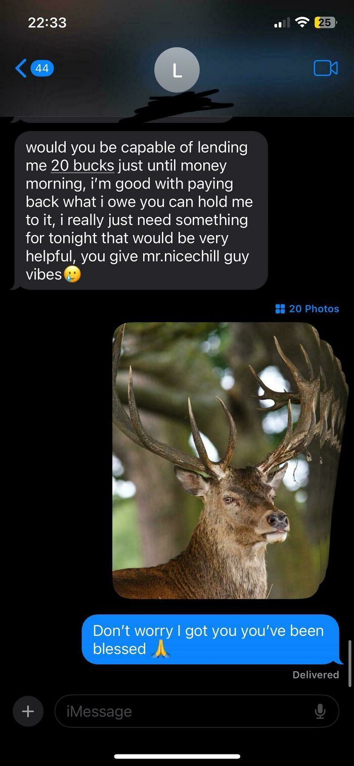 Text message conversation showing a woman asking for money, illustrating delusional behavior in a casual chat.