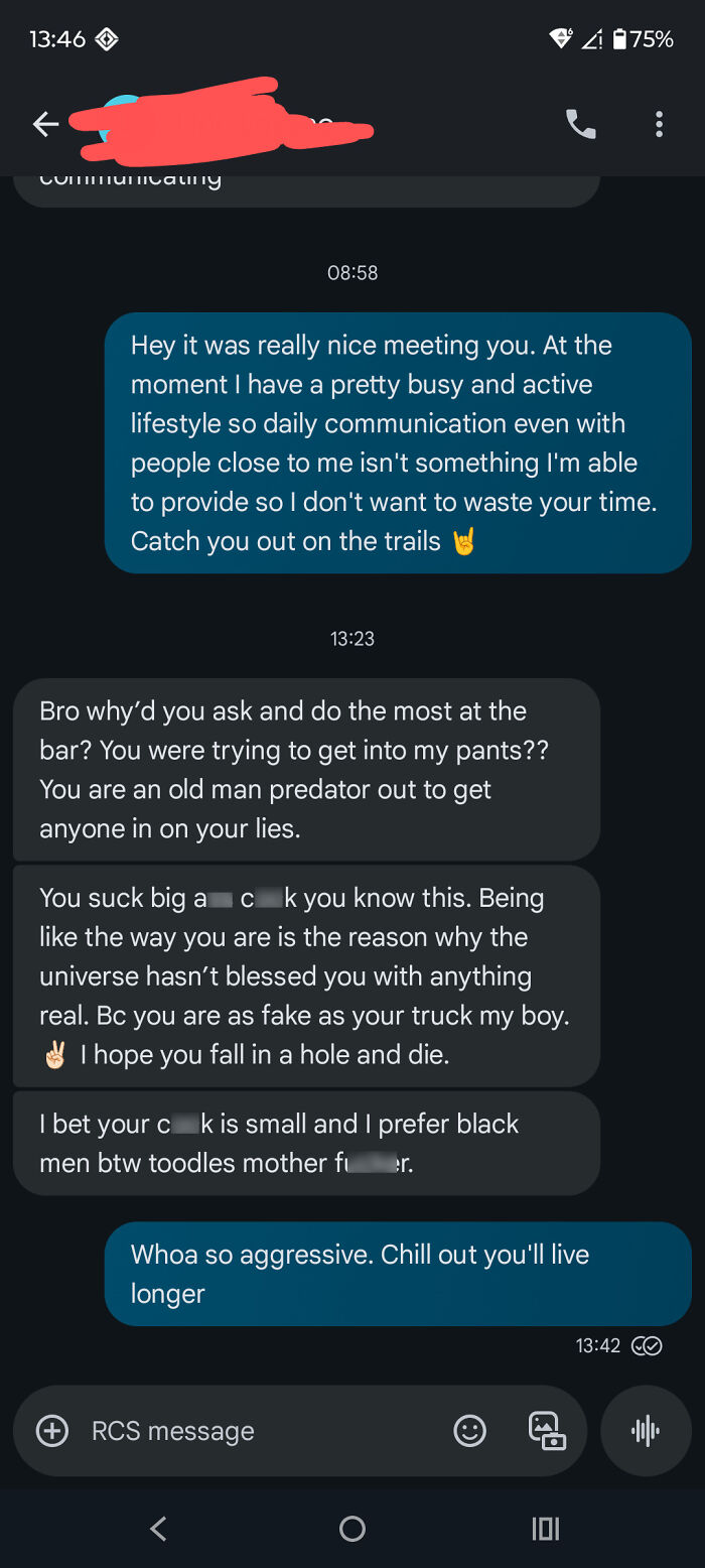 Screenshot of a heated text exchange illustrating delusional behavior in online messaging.