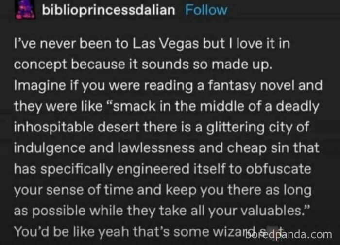 Screenshot of a humorous sentence about Las Vegas, showcasing unique and witty sentences people have come up with.