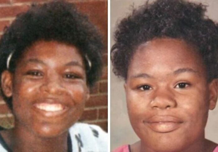 Side-by-side photos of a young African American girl, related to chilling disappearances from the ’90s.