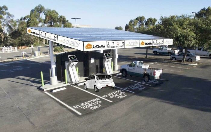 Electric vehicle charging station with a tiny car Photoshop fail, highlighting common Photoshop fails humor.