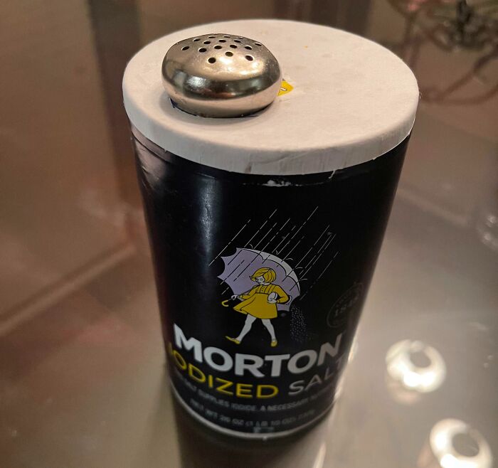 Morton salt container with a shaker lid used as a genius life hack for easy seasoning.