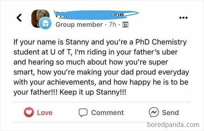 Positive message about a PhD student making their father proud, included in heartwarming posts to counter bad news.