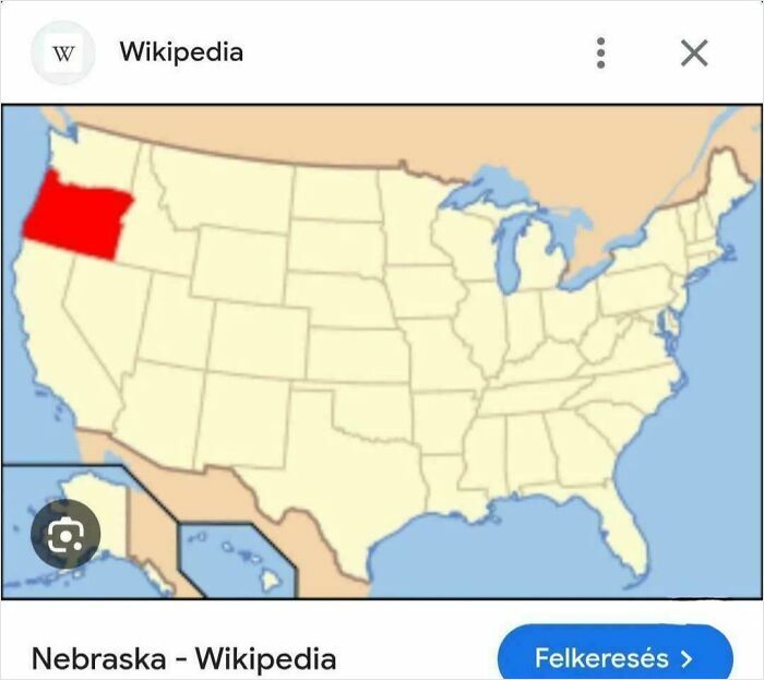 Map of the United States with Oregon incorrectly highlighted instead of Nebraska, illustrating a preventable fail.