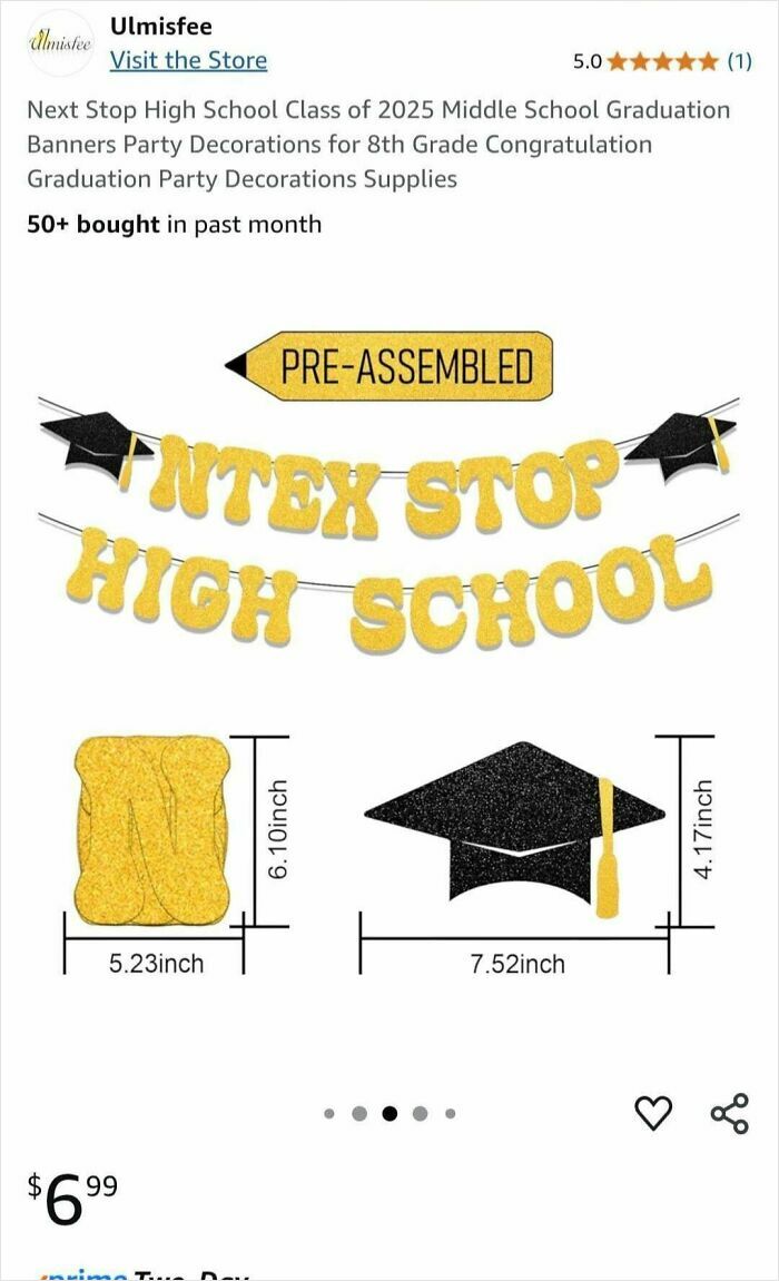 Graduation banner with misspelled text ntex stop instead of next stop, illustrating a preventable fail.