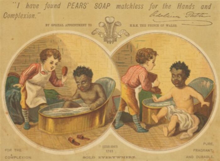 Vintage advertisement depicting children washing with soap, reflecting outdated and controversial themes from vintage advertisements.