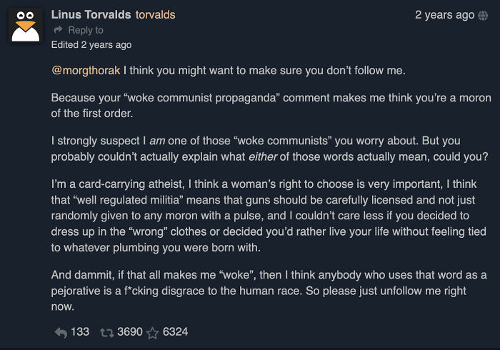 Screenshot of a social media post discussing woke communism and personal beliefs, showing user engagement and replies.