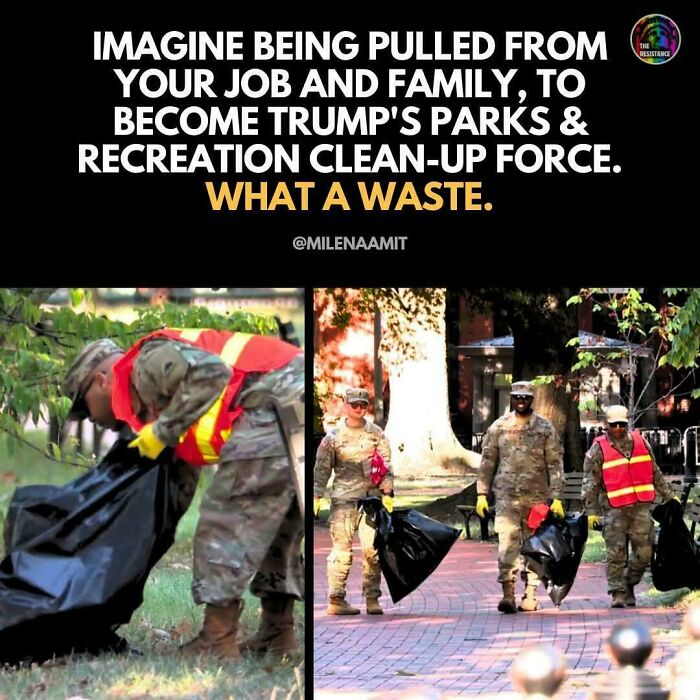 Military personnel in uniform cleaning parks and recreation areas, illustrating there was an attempt but the universe had different plans.