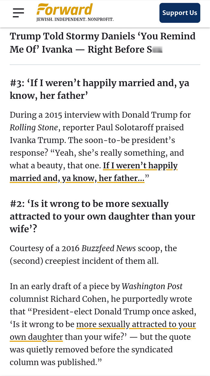 Screenshot of article text discussing controversial quotes involving Donald Trump and mentioning the phrase there was an attempt universe different plans.